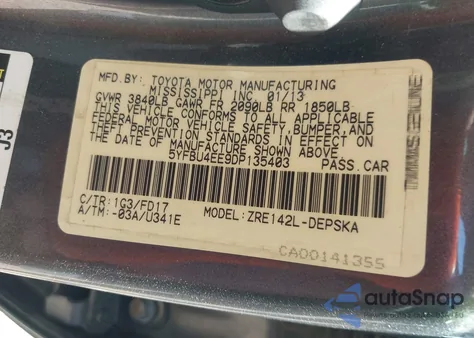2013 Toyota Corolla S from USA, damaged, VIN 5YFBU4EE9DP135403